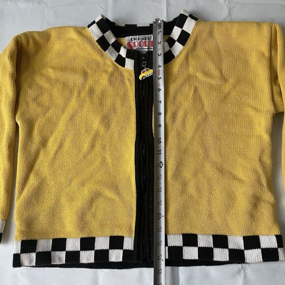 Vintage 80s Richard Sport Cardigan Sweater M Colorblock Checkered Taxi Mod Retro - Picture 5 of 10